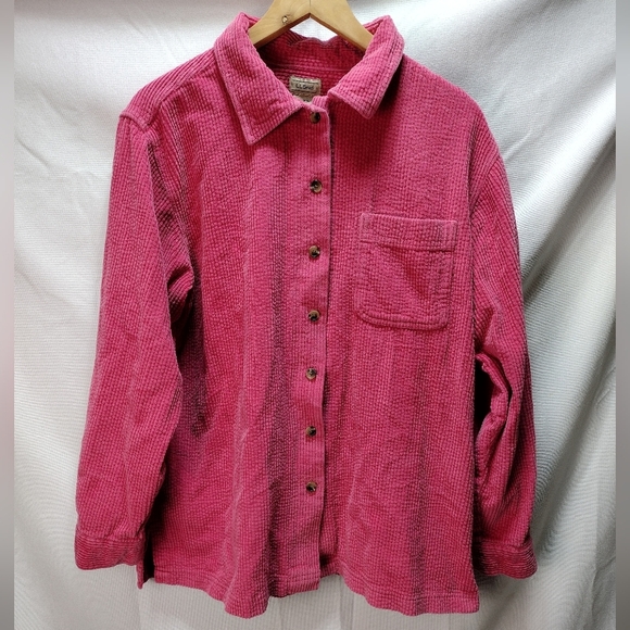LL BEAN Pink 100% Cotton Wide Wale Corduroy Button Up Shirt Large Reg - Picture 1 of 8